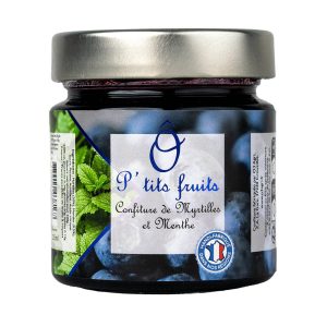 O3 Agri, packshot confiture de myrtilles et menthe
